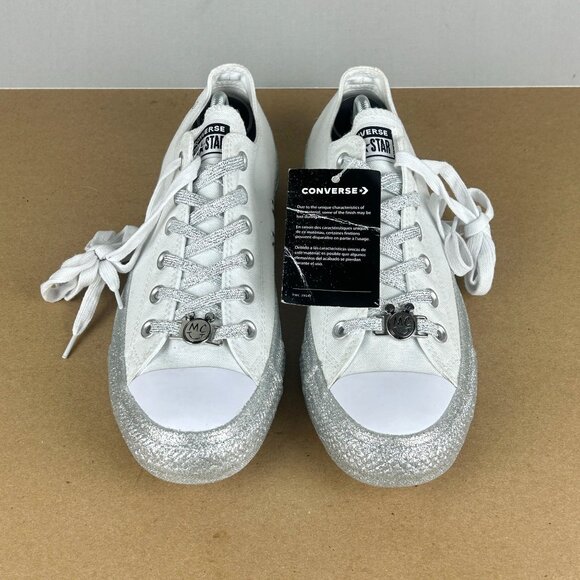 Converse Miley Cyrus Silver Glitter All Star Sneakers Womens 9 White Low Top - Picture 2 of 10